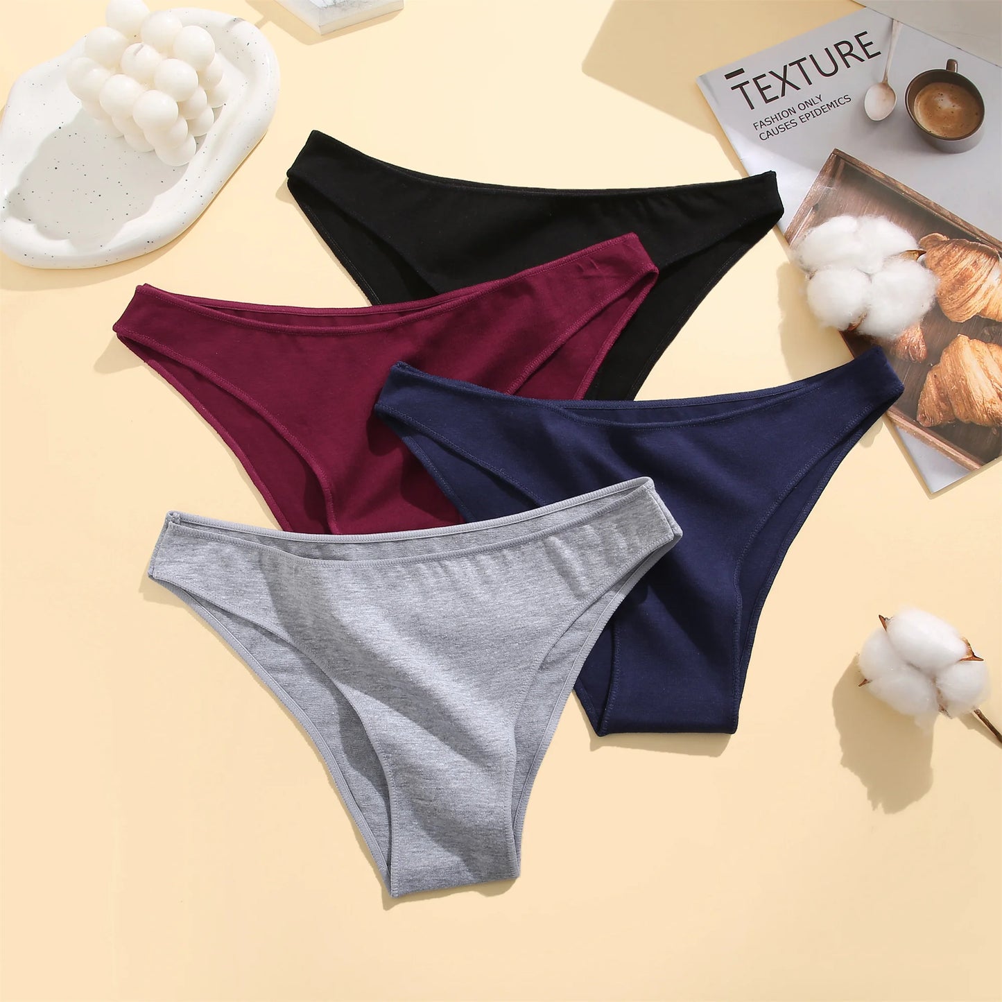 4PCS Seamless Cotton Panties Women Solid Color Briefs Sexy Low Waist Underpants Female Breathable Underwear Ladies Stretch Panti.