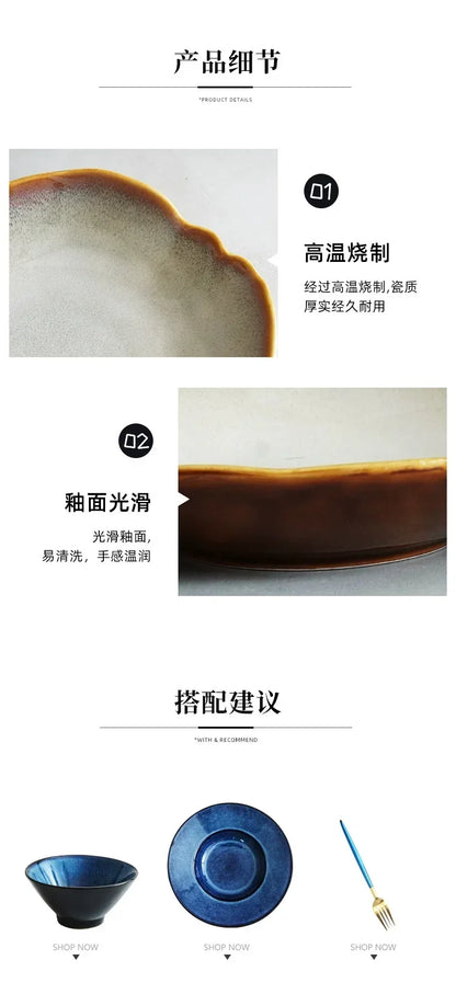 Irregula Ceramic Beef Plate Rice Noodles Soup Bowl Breakfast Bread And Beef Egg Plate.