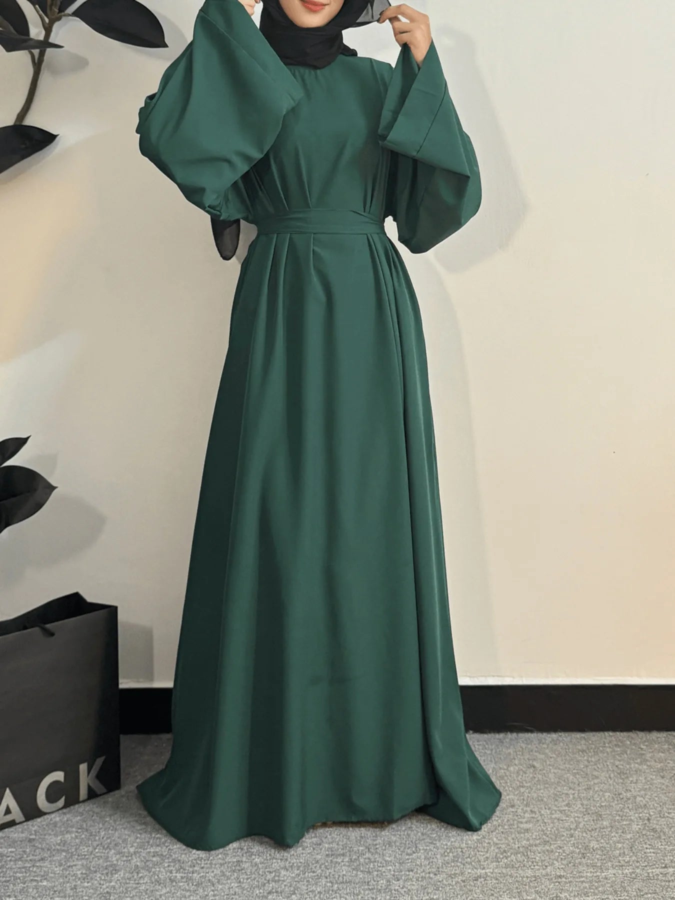 Muslim Abayas Women Kaftans Prayer Dress With Belt Full Sleeve.