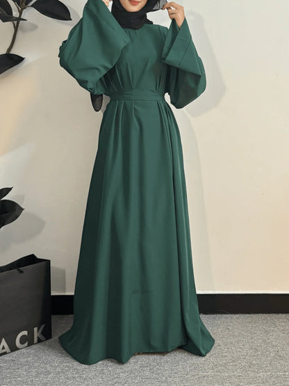 Muslim Abayas Women Kaftans Prayer Dress With Belt Full Sleeve.