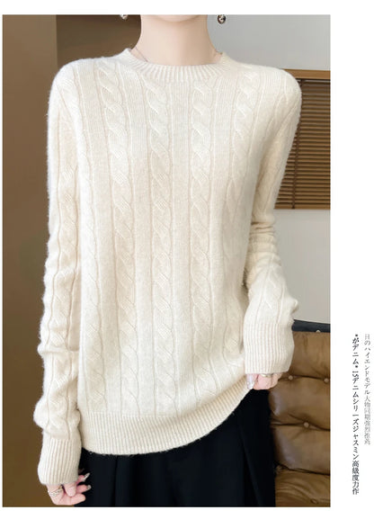 Frauen 100% Merino Wolle Verdickung Pullover Oansatz Gestrickte Twisted Pullover Herbst Winter Kaschmir Langarm Kleidung Basis Tops