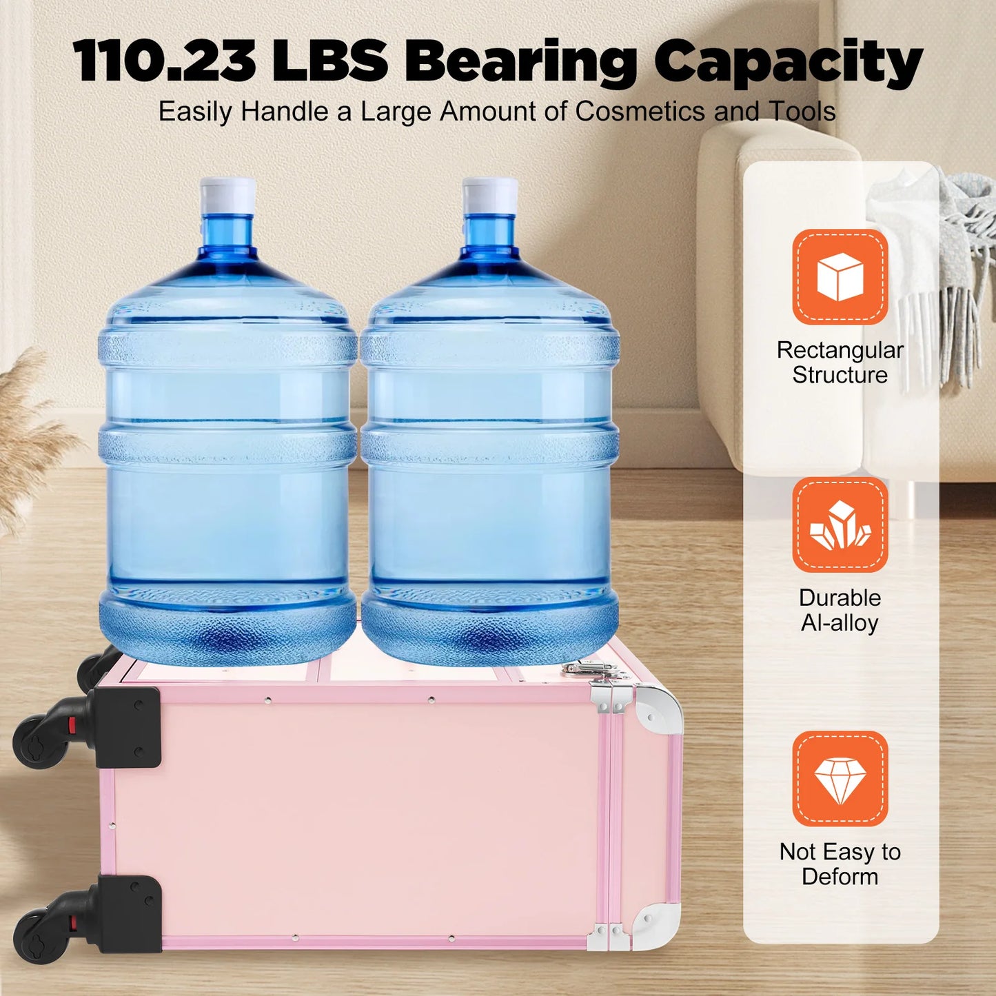 3 in 1 Rolling Makeup Case with Drawer, Large Makeup Case Organizers, Profesional Cosmetic Case for Salon Barber, Light Pink.