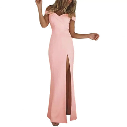 Trägerloses, schulterfreies Damenkleid, Abendkleid, tief ausgeschnittenes, ärmelloses, schmal geschnittenes Boycon-Kleid mit geteiltem Saum, Bankett-Party-Maxikleid.