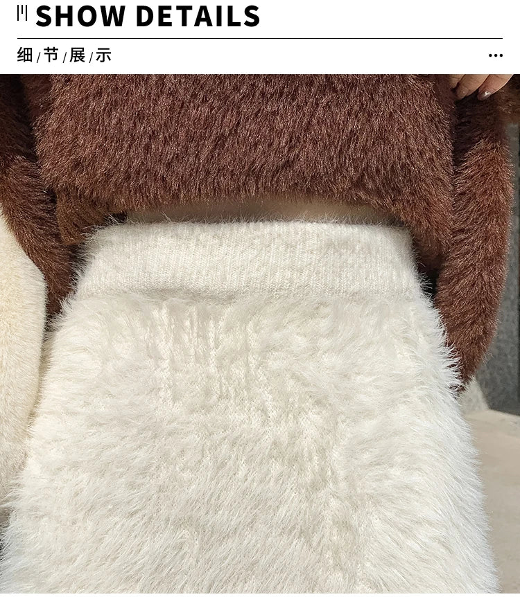 Autumn Winter New Knit Long Skirt Women Casual Thick Korean High Waist Soft A-Line Skirt