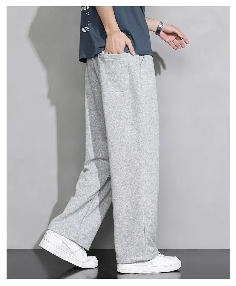 Men's Grey Loose-fit Straight-leg Casual Pants Summer Lightweight Draped Wide-leg Sweatpants For Men Comfortable Long Pants.