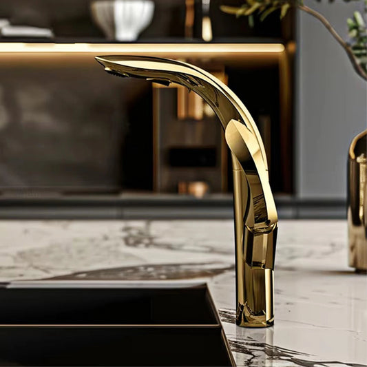 Luxury brass gold touch switch kitchen faucet pull-out design 1 hole single handle hot and cold water sink 2 function Mixer