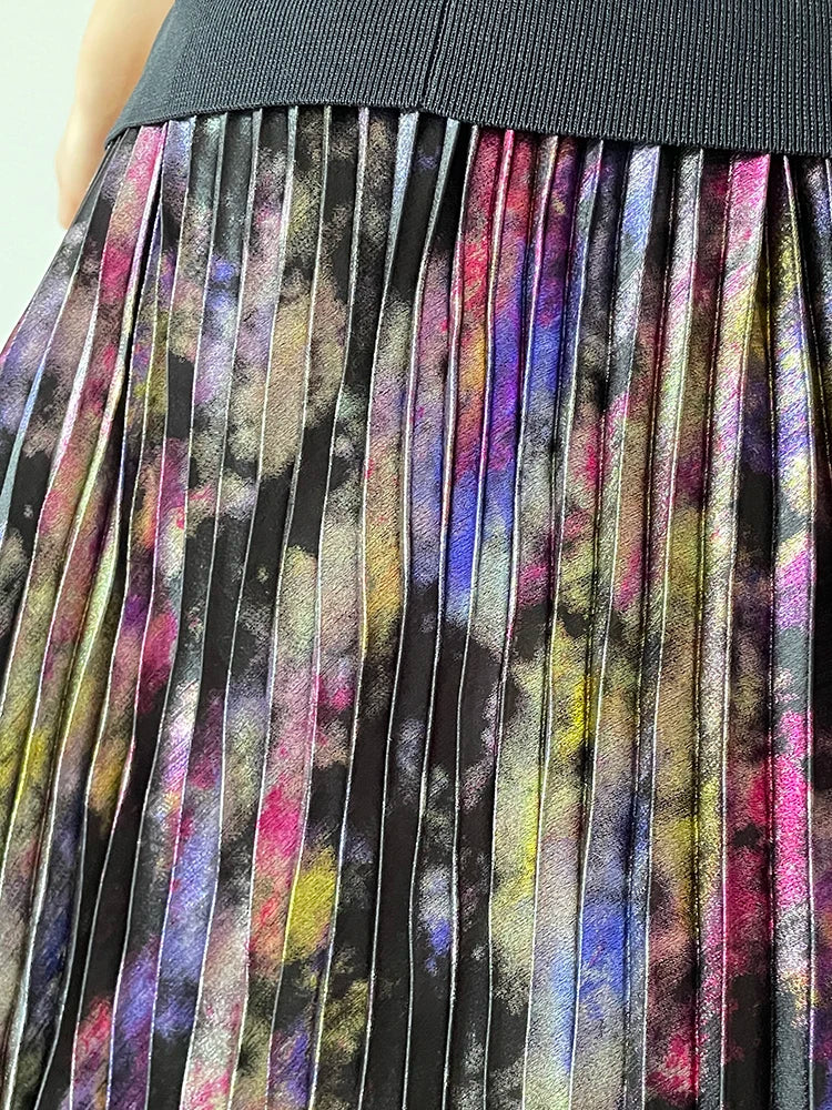 Polished Luster Lurex Midi Skirt Women's Shiny Metallic Luxury Pleated Skirt 2025 New In Boutique Clothing.