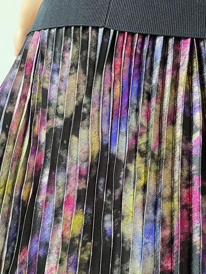 Polished Luster Lurex Midi Skirt Women's Shiny Metallic Luxury Pleated Skirt 2025 New In Boutique Clothing.