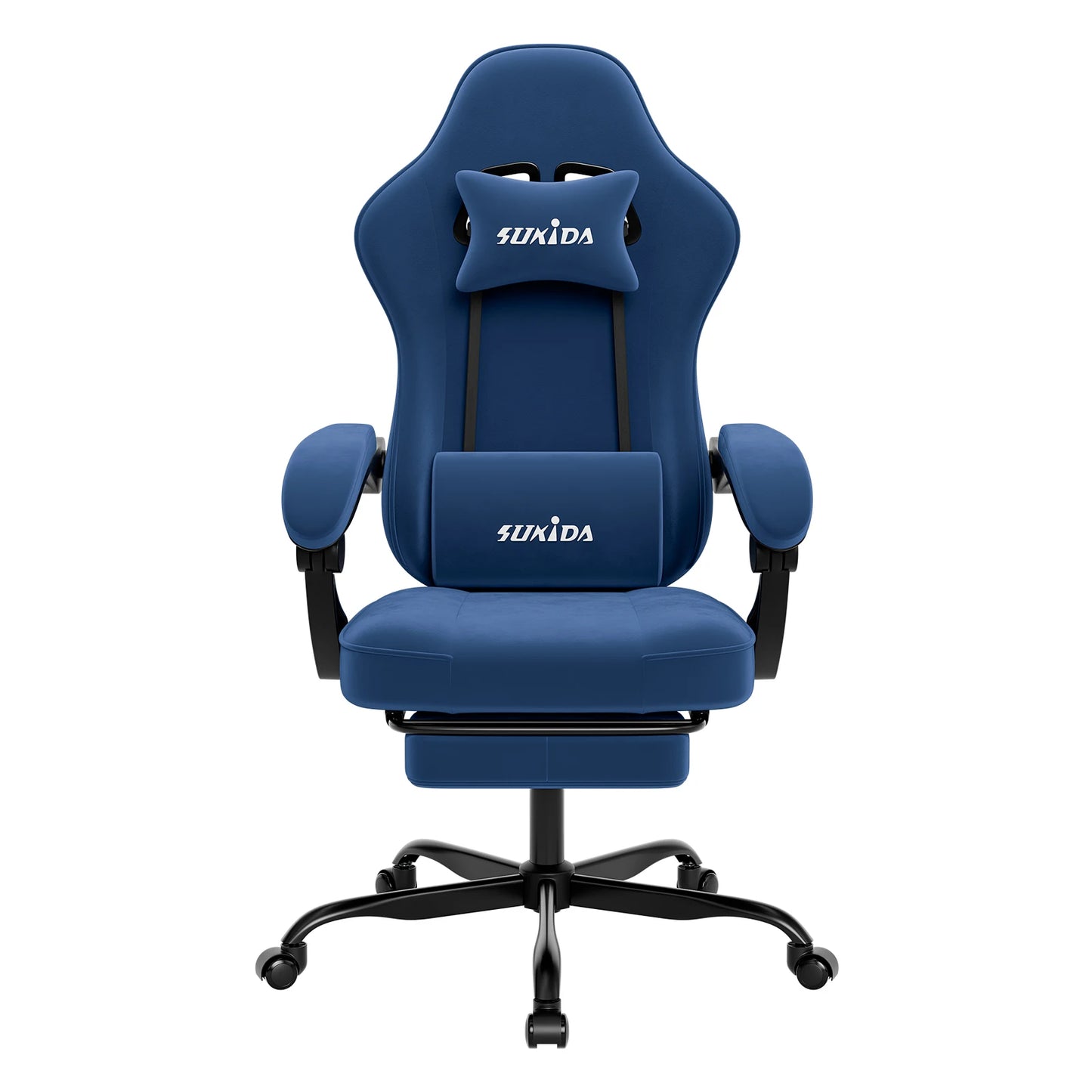 SUKIDA Gaming-Stuhl mit Fußstütze, PC-Stuhl im Racing-Stuhl-Design, ergonomischer Bürostuhl, verstellbar mit Lordosenstütze
