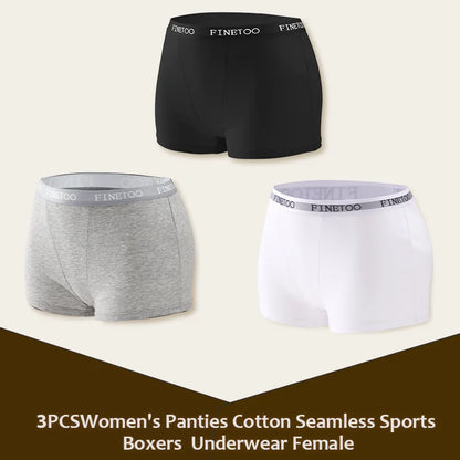 3Pcs Women's Panties Cotton Seamless Sports Boxers Underwear Female Solid Color Briefs Lingerie Intimate Underpant Finetoo S-XXL