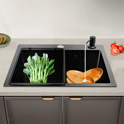 Hochwertiges Küchenspülbecken-Komplettset, 45 x 40 x 20 cm, langlebiges, großes Fassungsvermögen-Reinigungsspüle aus Edelstahl 201, schwarze Spüle mit einer einzigen Schüssel