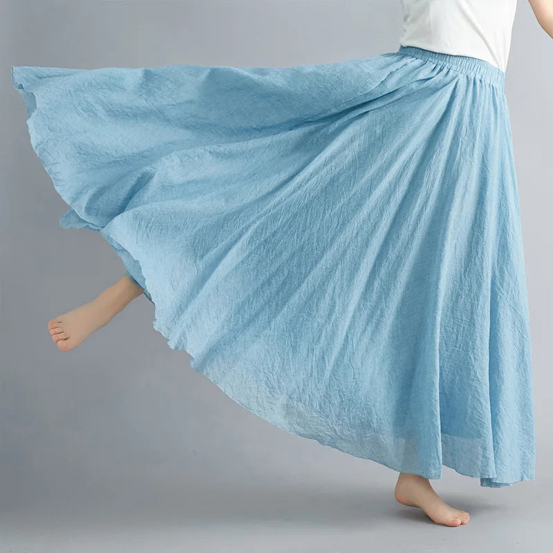 new 2020 Women Linen Cotton Long Skirts Elastic Waist Pleated Maxi Skirts Beach Boho Vintage Summer Skirts Faldas Saia.
