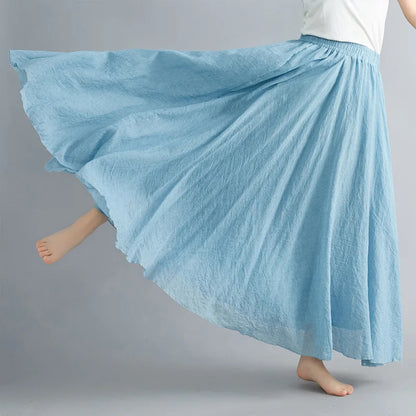 new 2020 Women Linen Cotton Long Skirts Elastic Waist Pleated Maxi Skirts Beach Boho Vintage Summer Skirts Faldas Saia.