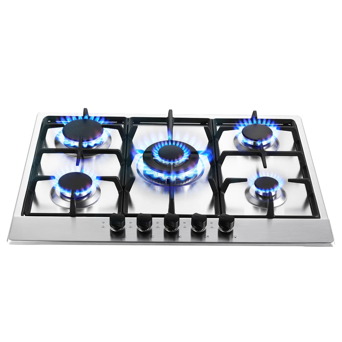 68cm 5-Burner Gas Hob Stainless Steel Gasherd Auto Flame Shield & Dual Fuel (Erdgas/LPG) 10460W Pro Line Built-in/Standherd.