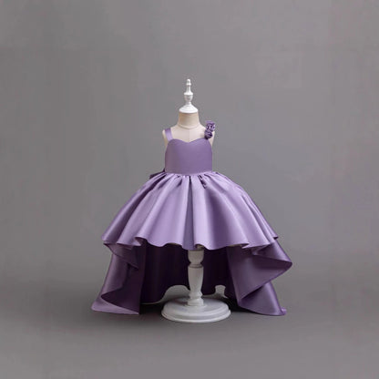 2025 Neues Mädchen-Partykleid mit lila Schwanz, Smoking für 2–6 Jahre alte Mädchen, Festival-Performance-Abendkleid, Huatong-Hochzeitskleid.