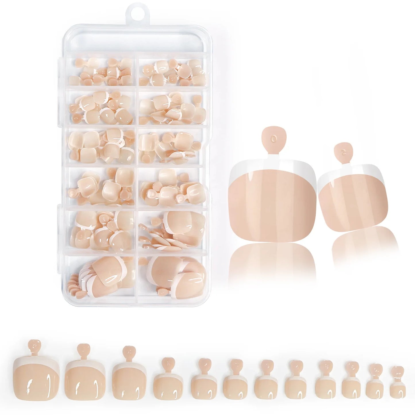 120Pcs Glossy Nude Pink French Press-On-Toenail Set 1*Box Short French Square  Fake Toe Nails Solid-Color Manicure Toenails Tips.