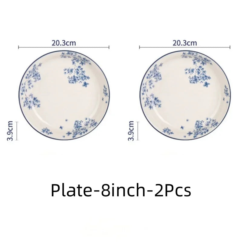 Chinese Style Ceramic Bowls Plates Retro Tableware Ramen Bowl Steak Dish Dessert Salad Plate Party Household Dinnerware Decor.