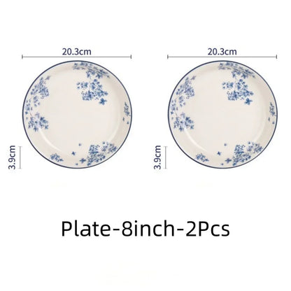 Chinese Style Ceramic Bowls Plates Retro Tableware Ramen Bowl Steak Dish Dessert Salad Plate Party Household Dinnerware Decor.