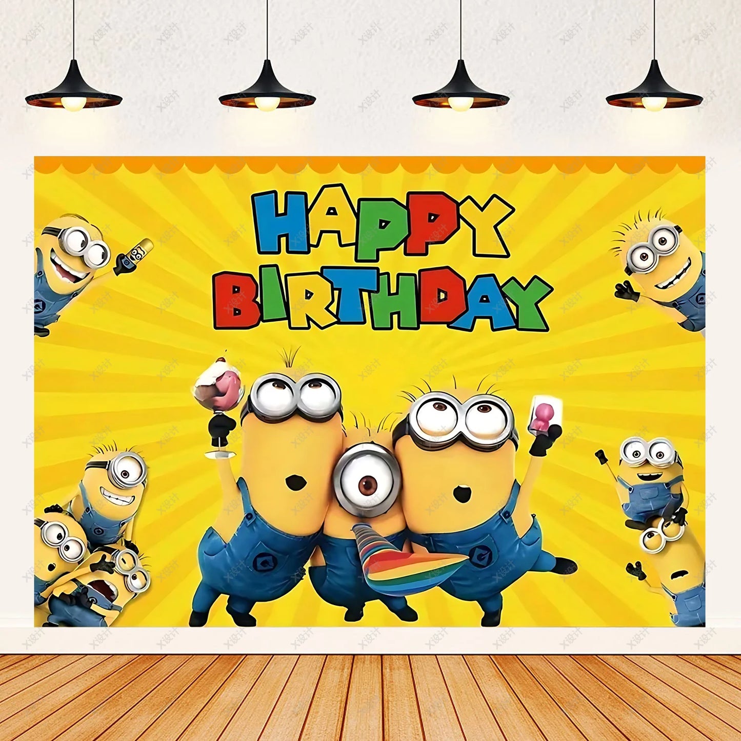 Cartoon M & Minions Geburtstag Party Dekoration Einweg Geschirr Tasse Teller Tischdecke Luftballons Gelb Große Augen Hintergrund Banner.