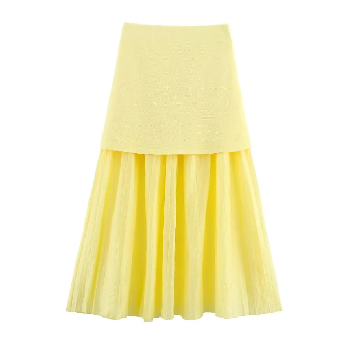 ETJ 2025 spring new  women's elegant fashion same color splicing small pleated hem high waist knit skirt