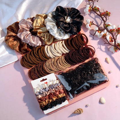 Fashionable Brown Hair Accessories Set for Women, Seamless Ponytail Holders Variety Hair Scrunchies For Women Lady.