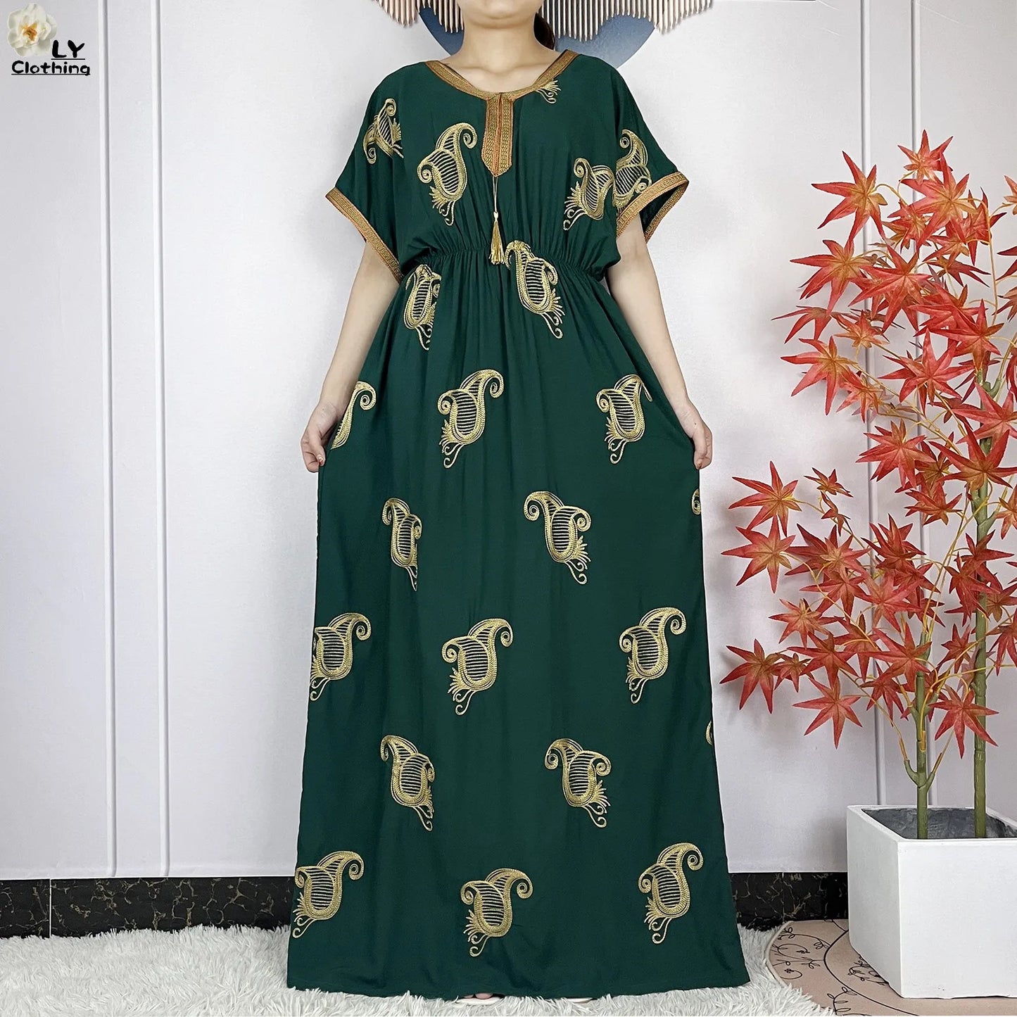 New Dubai Fashion Women Party Evening Dress 2024 Summer Short Sleeve Elasticity Embroidery Femme Robe African Islam Loose Abaya.