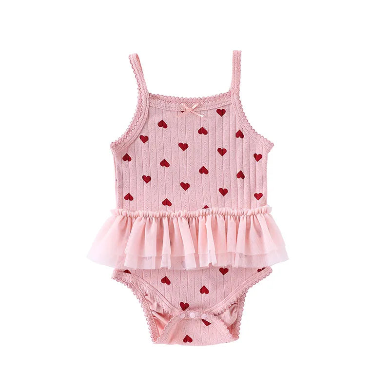 0-24M Baumwolle Baby Mädchen Strampler Herz Druck Nette Prinzessin Body Sommer Neugeborenen Kind Baby Kleidung Kurzarm outfit
