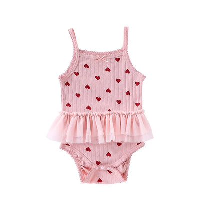 0-24M Baumwolle Baby Mädchen Strampler Herz Druck Nette Prinzessin Body Sommer Neugeborenen Kind Baby Kleidung Kurzarm outfit