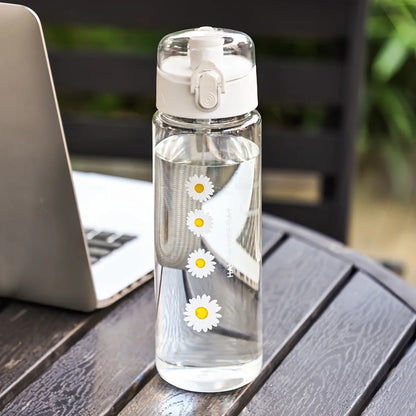 Lightweight Plastic Water Bottle with Daisy Design and Leak Proof Lid - Suitable for Office, Home, Gym, Travel - Reusable Cup.