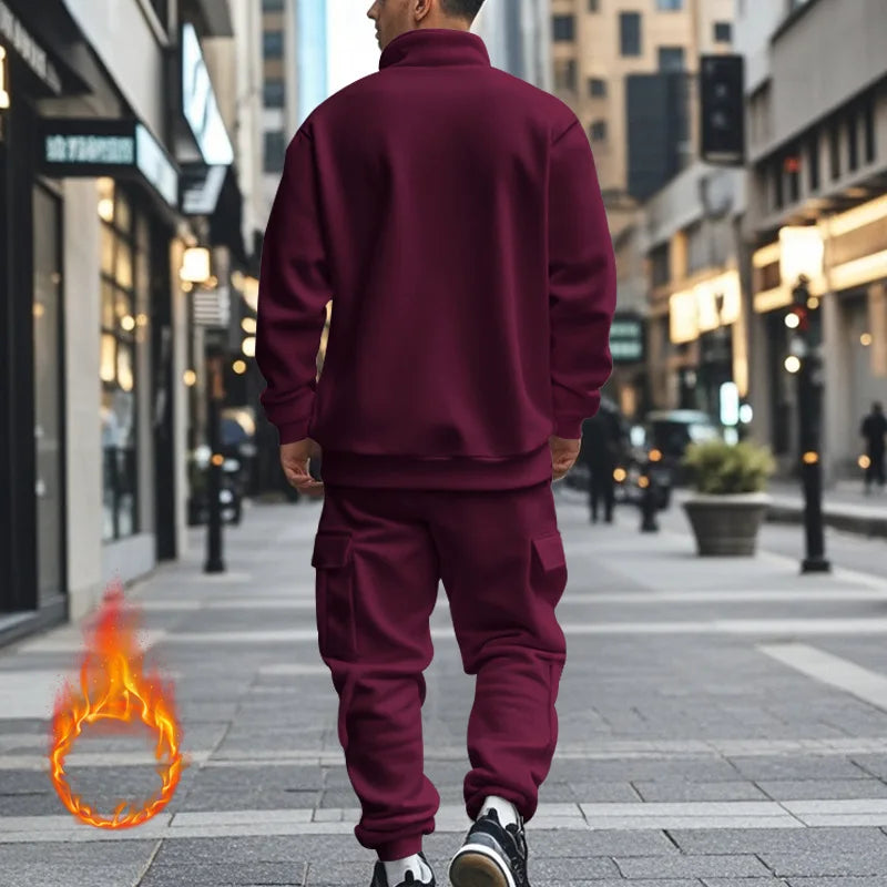 2024 Herbst und Winter Herren-Sporthosen-Set aus lässigem Samt mit warmem Reißverschluss