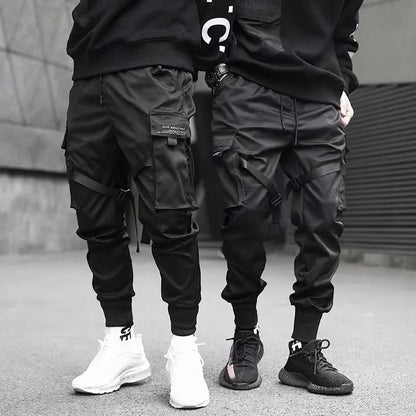 2025 Multi-pockets Ribbons Bandage Tactical  Techwear Cargo Pants Mens Harajuku Punk Hip Hop Joggers Pantalons Casual Streetwear.