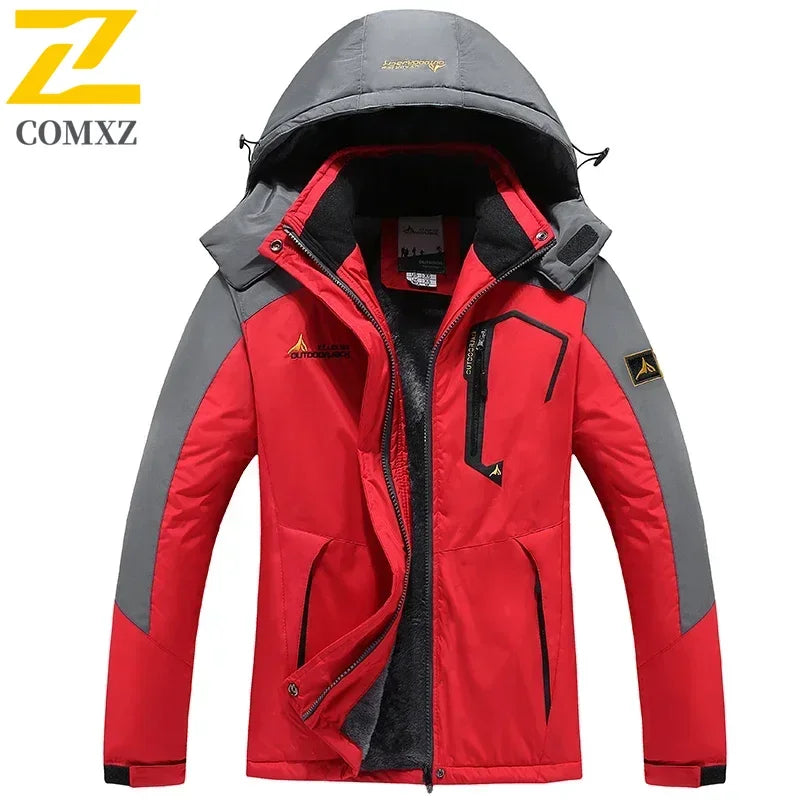 Winter Men's Parka Outdoor Lining Fleece-lined Thickened Windproof Warm Mountaineering Hooded Jacket Cold-resistant Ski Suit 6XL.