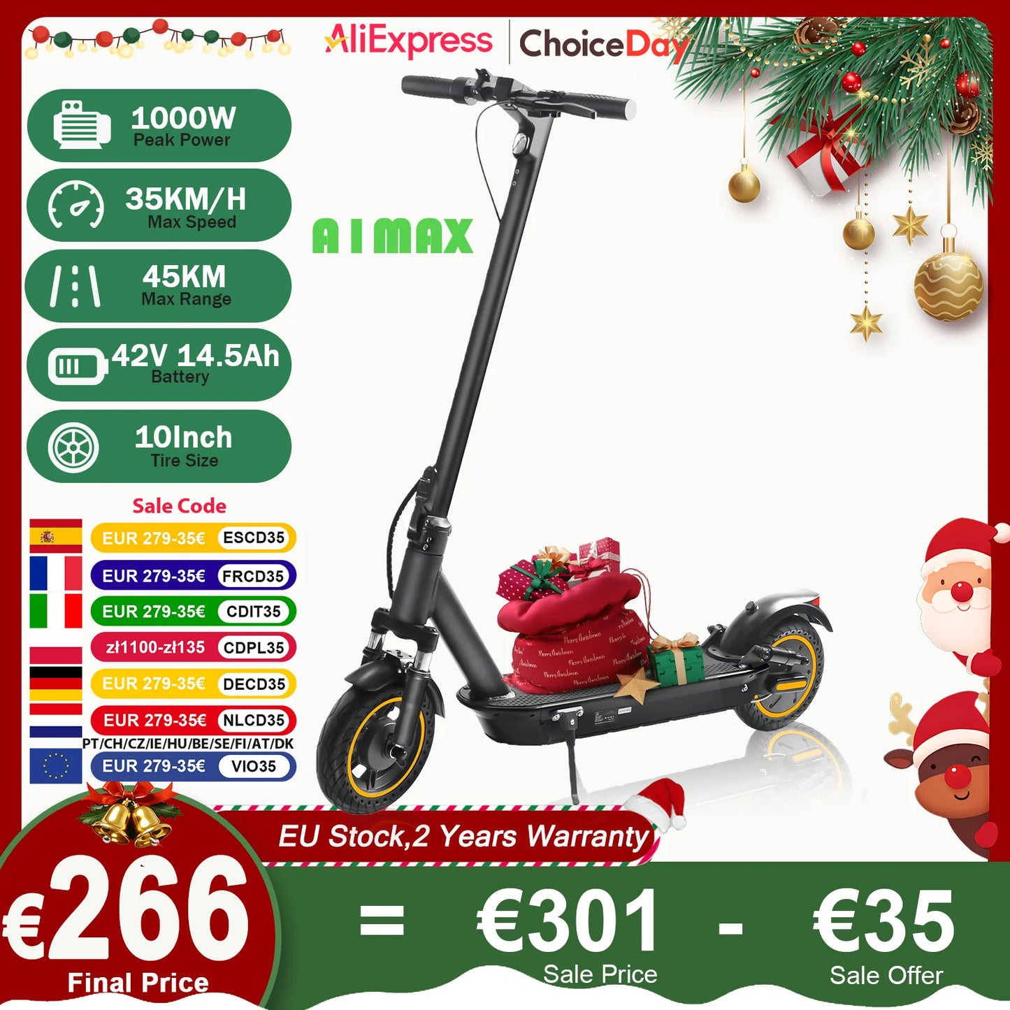 A1MAX Electric Scooter 500W Powerful Motor 35KM/H 45KM 42V14.5AH Battery 10Inch Pneumatic Tyres Smart Foldable EScooter.