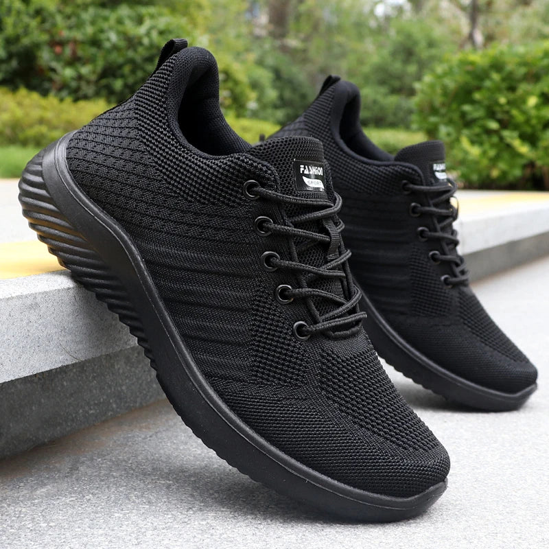 Men's Solid Lace-Up Casual Shoes, Lightweight Outdoor Sports Shoes Suitable for All Seasons Training and Exercise, Lightweight, Breathable and Non-Slip, Ideal for Leisure Walking Enthusiasts.