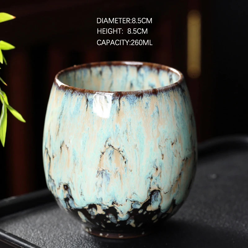 1pcs 250ml Chinese Style Kiln Changed Ceramic Coffee Cup Espresso Cups Pottery Cute Tea Cups Household Kung Fu Teacup Wholesale.