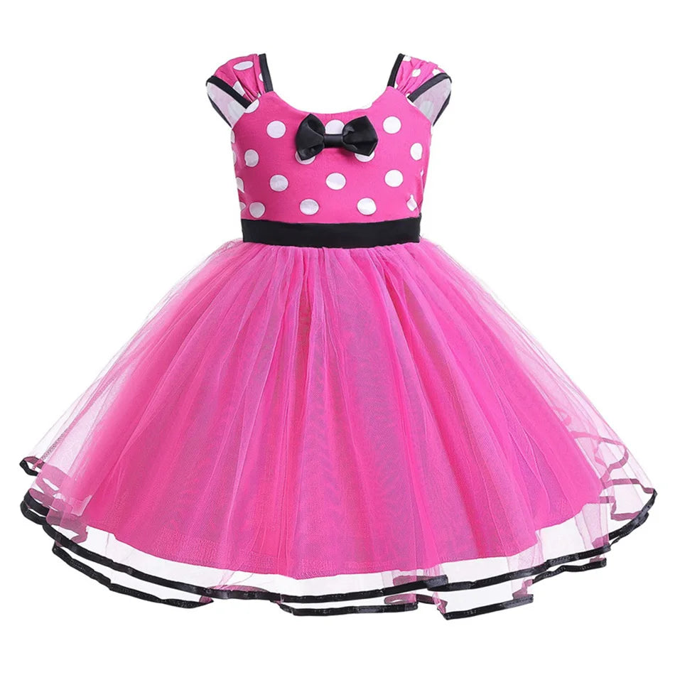 Disney Minnie Maus Polka Dot Kleid Mädchen Rosa Rot Sommer Kleidung Kinder Geburtstag Karneval Weihnachten Party Bogen Mesh Kleid Kostüme.