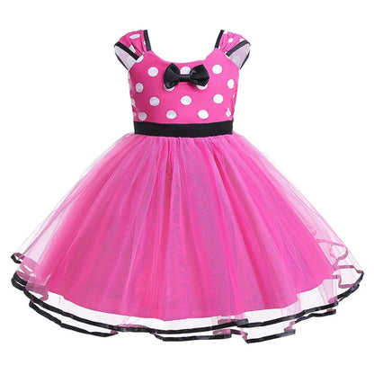 Disney Minnie Maus Polka Dot Kleid Mädchen Rosa Rot Sommer Kleidung Kinder Geburtstag Karneval Weihnachten Party Bogen Mesh Kleid Kostüme.