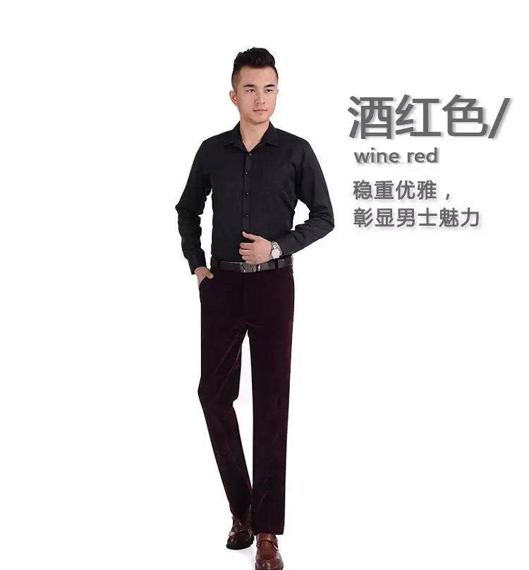 Business Casual Men Corduroy Pants Autumn Winter New Solid Zipper Pockets Simplicity Fashion Loose Thicken Straight Trousers.