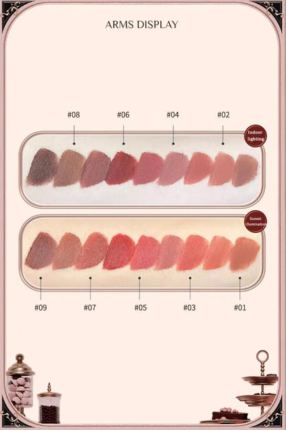 Chocolate Cloud Matte Lipstick Velvet Lip Gloss Brown Red Liquid Lip Glaze Makeup Smooth Long-Lasting Lip Tint Cosmetics.