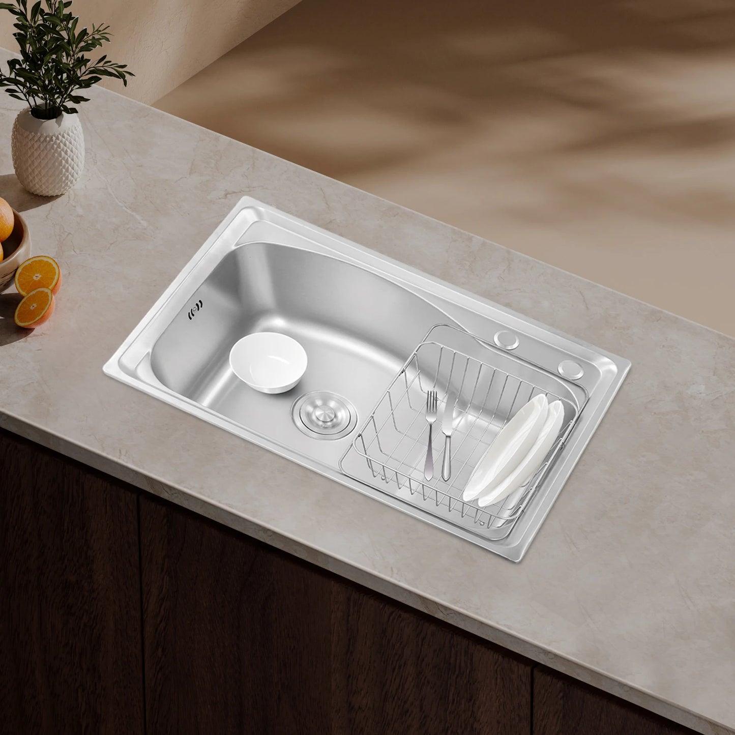 Stainless Steel Kitchen Sink Set, Single Bowl 25.6" Undermount/Overmount Sink with Draining Basket & Accessories