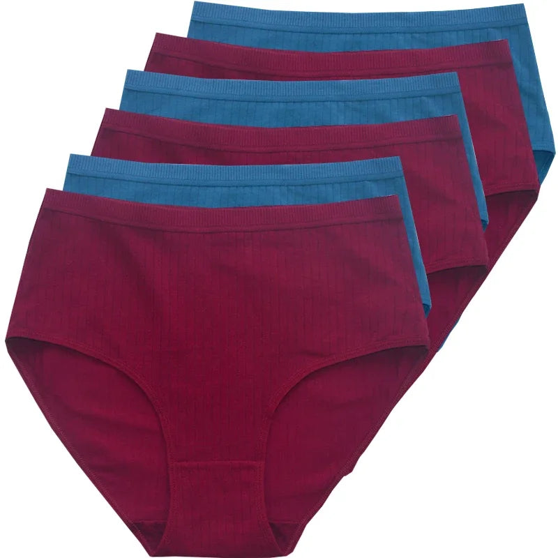 6pcs Cotton Women Panties Lady Plus Size Underwear High Waist Briefs Breathable Solid Color Female Lingerie Shorts