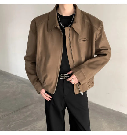 Short Jacket Men's Autumn Winter Handsome American Shoulder Pad Coat High-end Lapel Baseball Uniform.