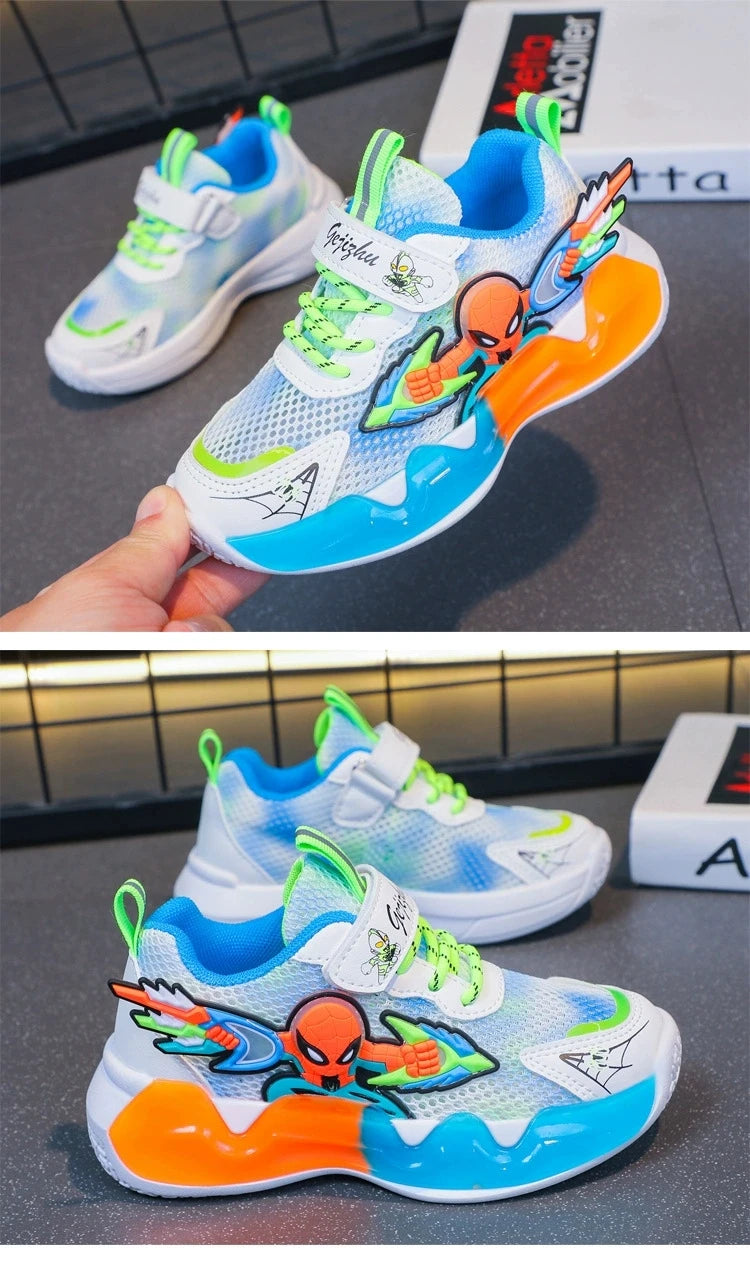 Disney Children's Shoes Fashion Cartoon Spiderman Sneakers for Boys Breathable Sport Shoes Anti-slip Toddler Shoes Student Shoes