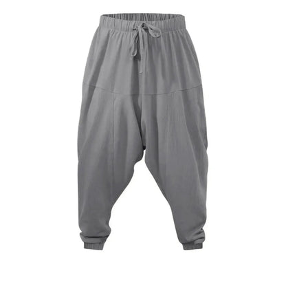 Harem Pants for Men Cotton Linen Drop Crotch Cozy Streetwear Loose Fit Breathable Lightweight Long Pants Male Joggers.