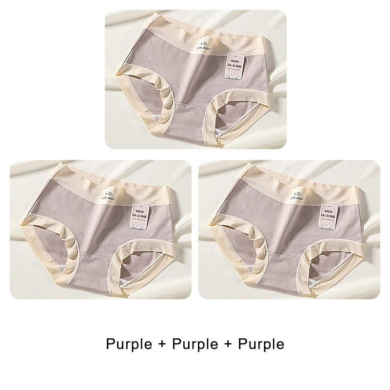3PCS Female Underwear Antibacterial Pure Cotton Sexy Mid-rise Cotton Panties Woman Traceless Fashions Women's Intimate Intimates