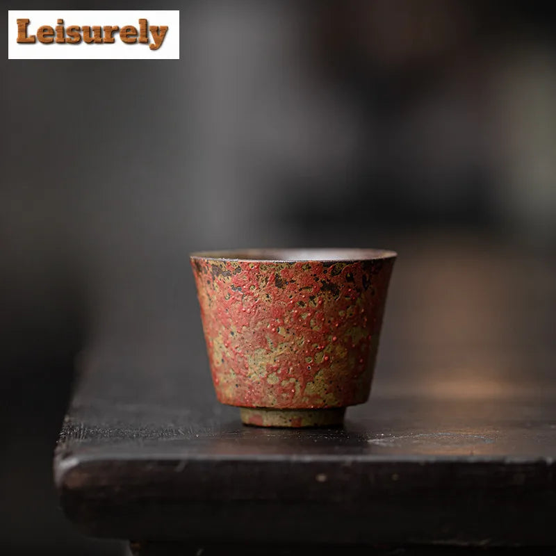 2pc/lot Kiln Change Red Old Rock Mud Horseshoe Teacup Handmade Tea Bowl Single Cups Smelling Cup Jianzhan Master Cups Tea 45ml.