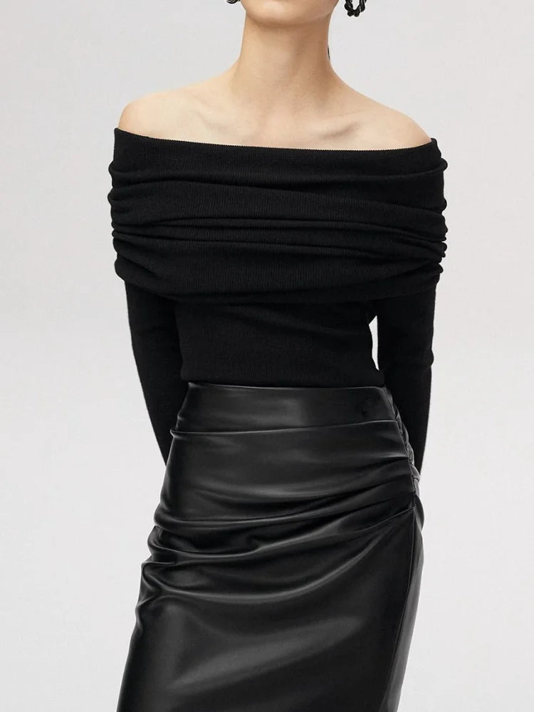 Slash Neck Pullover Frauen Tops Gestrickte Dünne Grundlegende Alle-spiel Sexy Elegante Off Schulter Herbst Winter Langarm Pullover weibliche.