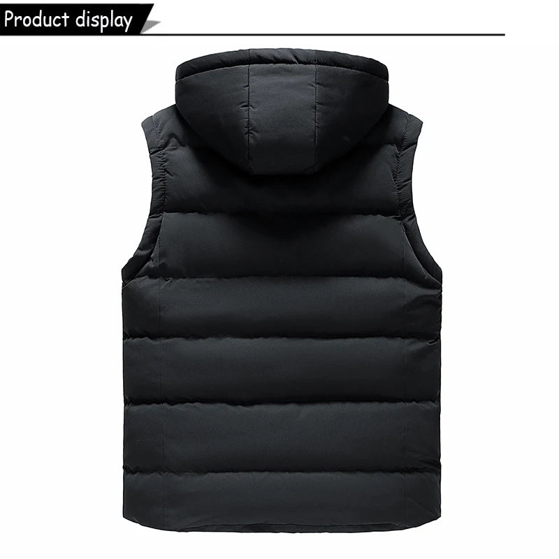 Men Autumn Sleeveless Outdoors Casual Solid Warm Vest Men Winter Detachable Hooded Fleece Pocket Zipper Fashion Vest Male Coat.