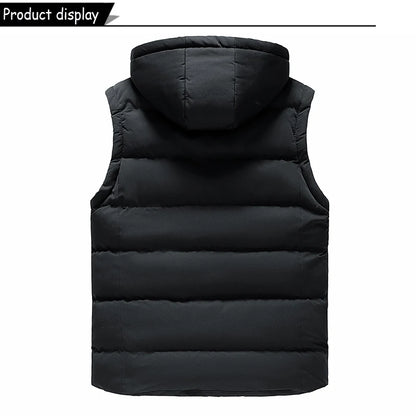 Men Autumn Sleeveless Outdoors Casual Solid Warm Vest Men Winter Detachable Hooded Fleece Pocket Zipper Fashion Vest Male Coat.