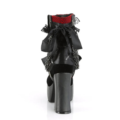 Gothic Style Chain Lace Up Bow Women Short Boots Retro Round Toe Square Heel Chunky Platform Ankle Boots Punk Ladies Party Shoes.